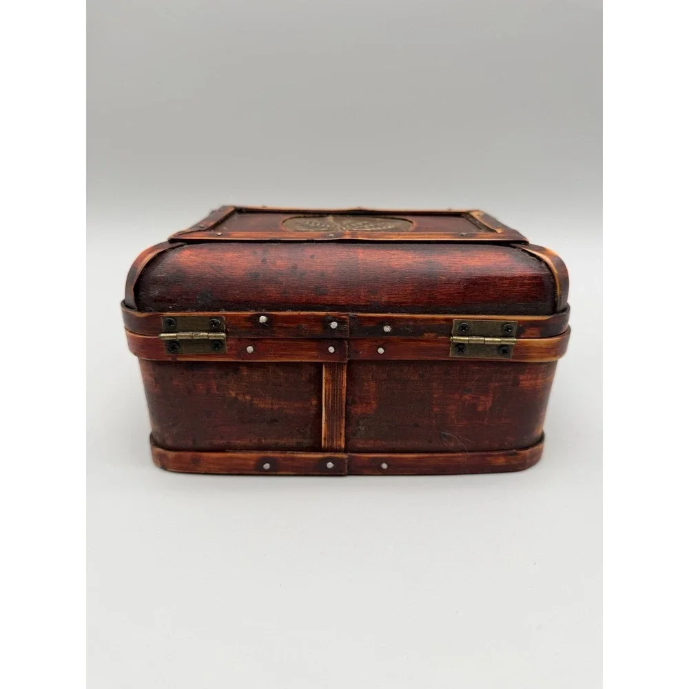 Decorative Wooden Keepsake Box Palm Tree Medallions Trinket Storage